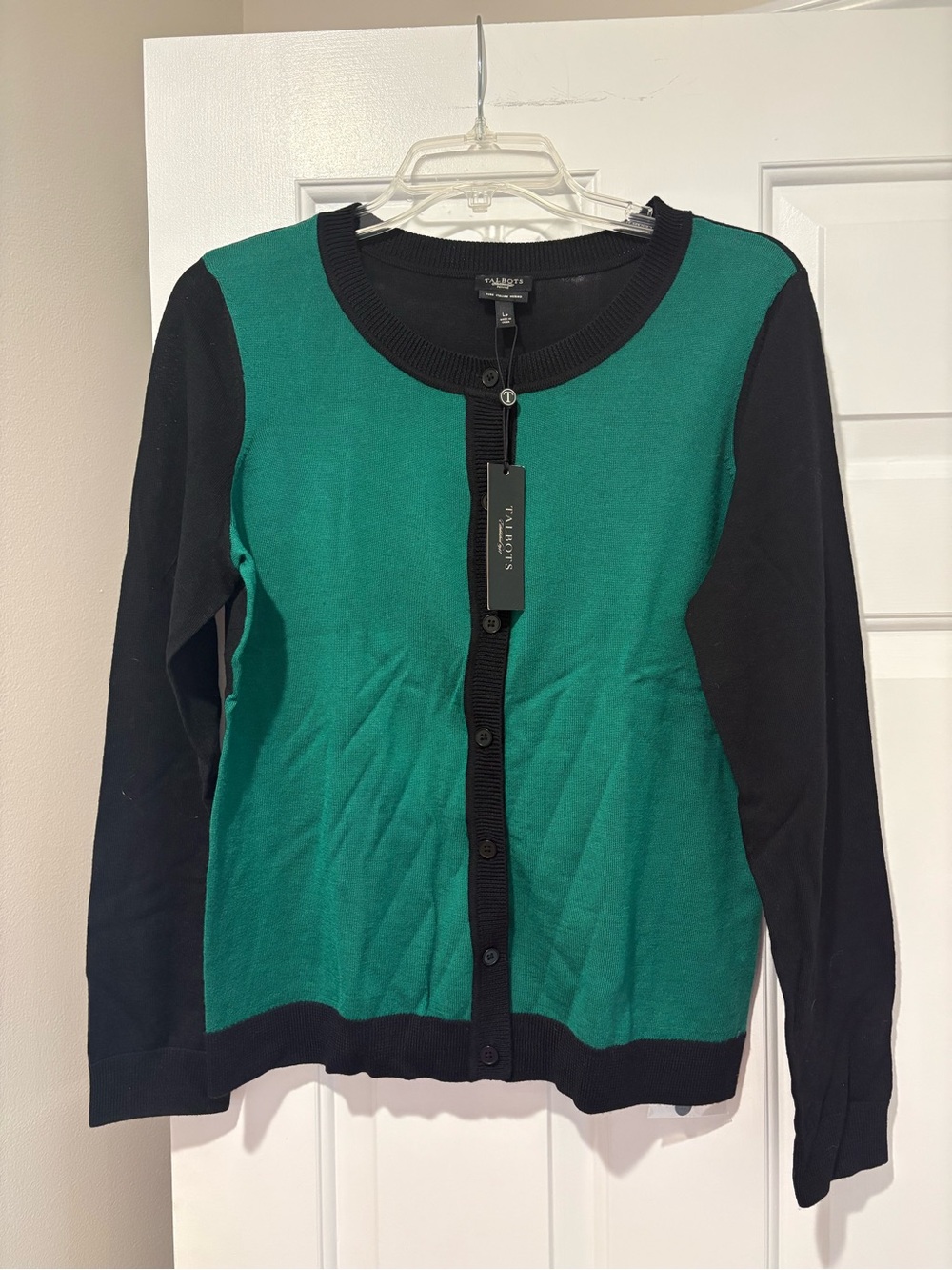 Talbots Green and Black Button-Front Cardigan Sweater